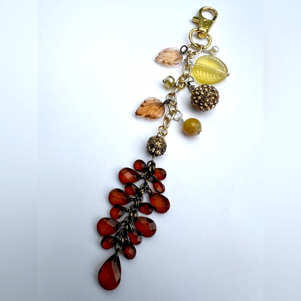 Elegant Brown Dangle 6" Gold Bag Charm Purse Backpack Accy. - Handmade - Picture 2 of 2